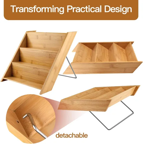 Miniatura 3 de Organizador de especias de bambú para 18 tarros, soporte de madera compacto de 3 niveles para encimera de cocina o cajón de gabinete, se adapta a