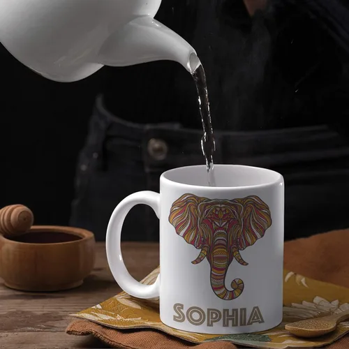 Miniatura 5 de Regalos de elefante, taza de café personalizada de 11 oz con nombre de elefante - Regalos de Navidad para mujeres, niños - Bonita taza de té