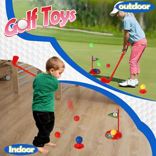 Miniatura 3 de SUPER JOY Juego de golf para niños pequeños, carrito de golf para niños con 4 palos y 8 pelotas, palos de golf para interiores y exteriores, palos