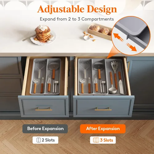 Miniatura 4 de Lifewit Organizador de Cajón para Cubiertos, Organizador Expandible de Utensilios para Cajones de Cocina, Bandeja Ajustable para Cubiertos y Menaje