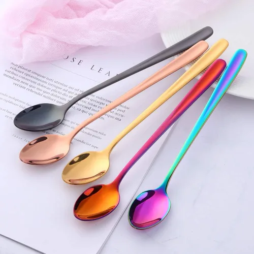 Miniatura 4 de Buyer Star Juego de 8 cucharas coloridas de mango largo de 7.87 pulgadas, juego de cucharas de té de hielo multicolor de acero inoxidable 18/10