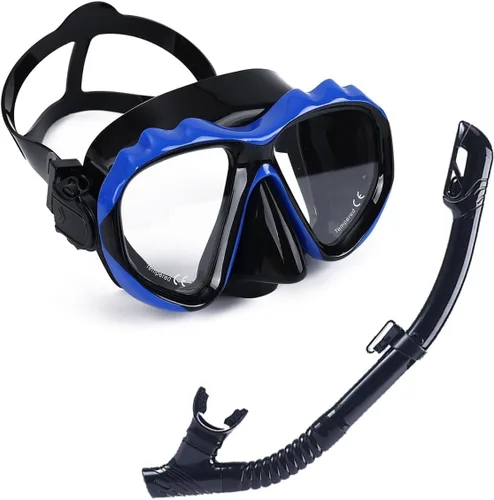 Miniatura 2 de +2.0 a +5.0 Hipermetropía Máscara de Buceo Hipermetropía con Lentes de Vidrio Templado, Equipo para Hombres Mujeres (Azul, +4.0 con Snorkel)