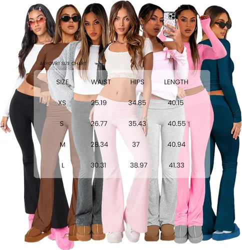 Miniatura 7 de Leggings acampanados para mujer, cintura elástica doblada, pantalones de yoga para entrenamiento, pantalones casuales ajustados con corte de bota
