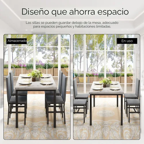 Miniatura 6 de Hooseng Juego de mesa de comedor de 5 piezas para 4 personas con parte superior de mármol sintético y sillas de terciopelo, juego de mesa de cocina