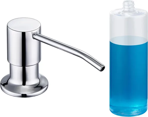 Miniatura 9 de Dispensador de jabón para fregadero de níquel cepillado, dispensador de jabón para fregadero de cocina de acero inoxidable con recarga desde arriba