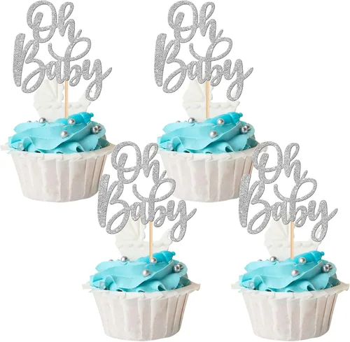 Miniatura 11 de 24 piezas Oh Baby Cupcake Toppers Glitter Baby Shower Cupcake Picks Reveal Género Decoración de Pasteles para Baby Shower Niños Niñas Fiesta de Azul