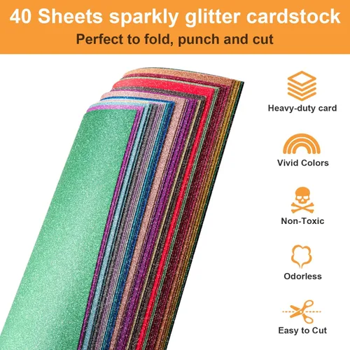 Miniatura 3 de 40 hojas de cartulina con purpurina de 20 colores, cartulina de papel BetyBedy Cricut, purpurina brillante sin desprendimiento, papel A5