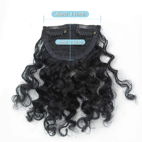 Miniatura 3 de Shinon Flequillo rizado de cabello humano con clip, extensiones de cabello real 10 A, color negro