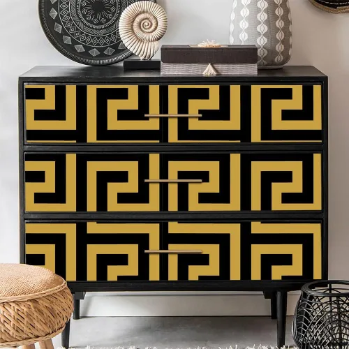 Miniatura 4 de 8626 Papel tapiz para despegar y pegar con llave griega, 17.7 x 9.8 pies, laberinto geométrico negro/amarillo, extraíble, autoadhesivo