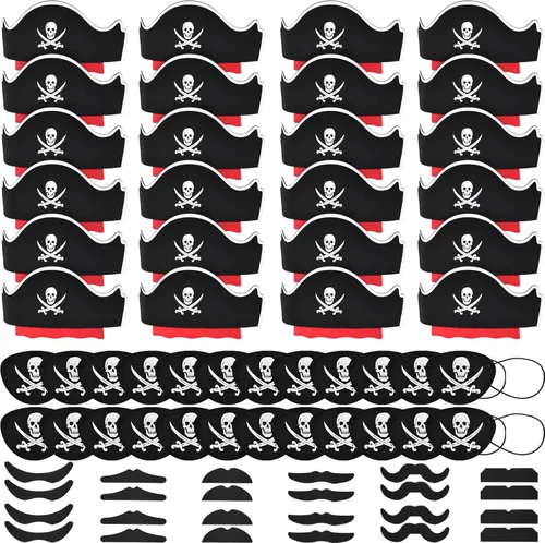 Miniatura 12 de Halatool 36 piezas de accesorios piratas para niños, juego completo de fiesta pirata para 12 personas con sombreros de fieltro suave, parches