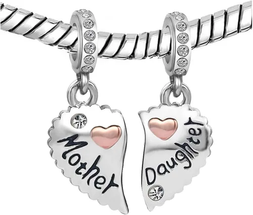 Miniatura 3 de KunBead Juego de dijes colgantes para madre e hijo para pulseras de amor corazón mamá cuentas para collar Metal Cobre