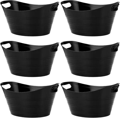 Miniatura 23 de Patelai 6 cubos de hielo a granel, cubos de hielo de plástico con asas, bañera de almacenamiento ovalada, tina de bebida de gran capacidad para Negro