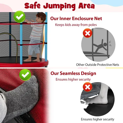 Miniatura 2 de Goplus Trampolín de 55 pulgadas para niños, cama elástica para niños con red de seguridad, diseño sin costuras, mini rebote recreativo