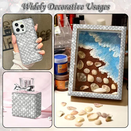 Miniatura 5 de FULZTEY Rollo de cinta de diamantes de imitación de 3 yardas, tira de diamantes de imitación de vidrio blanco para manualidades, cinta de cristal