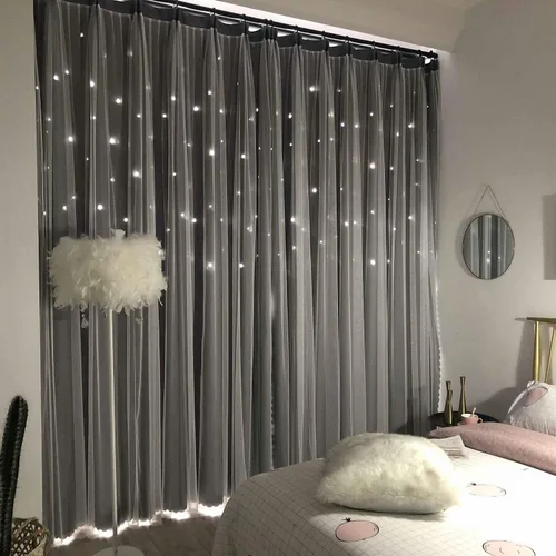 Miniatura 13 de UNISTAR - 2 paneles de cortinas opacas y transparentes con estrellas para dormitorio de niñas, niños, habitación de bebé, cortinas de doble capa