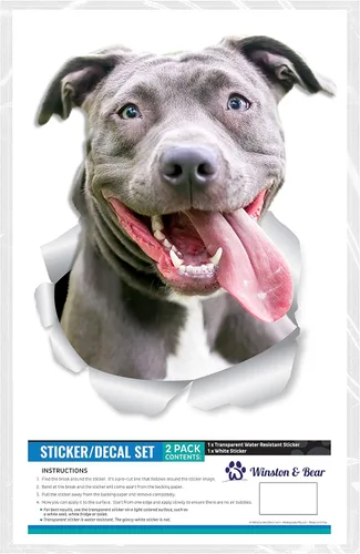 Miniatura 6 de Winston & Bear Happy Pit Bull Dog - Calcomanías de pared para perros, paquete de 2, calcomanías 3D Bully para paredes, automóviles, inodoro y más