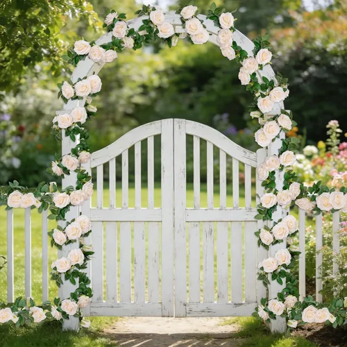 Miniatura 6 de U'Artlines Paquete de 3 Enredaderas de Rosas Champán Artificiales Guirnaldas Florales Total 19.5 Pies Guirnalda de Flores de Seda de Enredadera