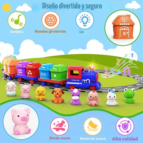 Miniatura 2 de Juguetes de aprendizaje para niños de 1, 2, 3 años, juego de tren de granja eléctrico para niñas de 2 a 4 años, juguete de tren Montessori para Azul