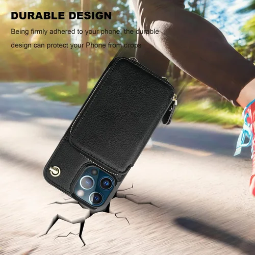 Miniatura 8 de Bocasal Funda tipo cartera cruzada para iPhone 13 Pro, funda de piel con bloqueo RFID y soporte para tarjetas, funda protectora con cremallera