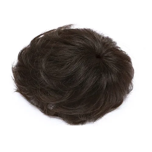 Miniatura 3 de Peluca de repuesto rizado natural de 5.1 x 5.1 in, corto con clip en cabello ondulado para mujeres con cabello fino color marrón oscuro