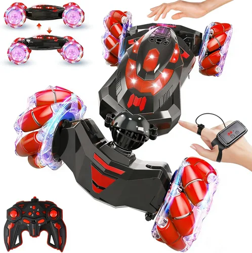 Miniatura 11 de Auto de acrobacias RC con detección de gestos, vehículo de control remoto con tracción en las 4 ruedas, vehículo todo terreno con derrape Rojo