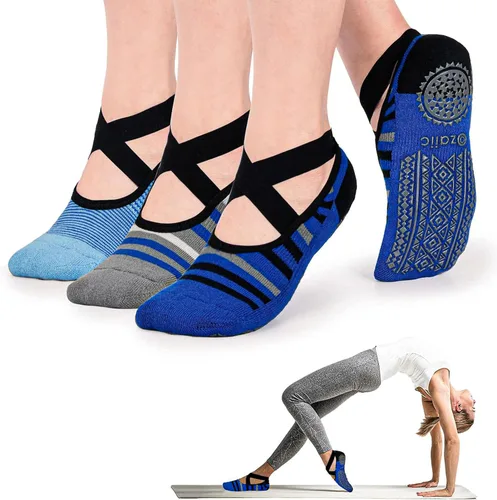 Miniatura 80 de Ozaiic - Calcetines de yoga para mujer con correas y agarres antideslizantes, ideales para pilates, Pure Barre, ballet, danza y entrenamiento