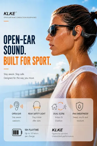 Miniatura 2 de Auriculares de conducción ósea de oído abierto, IP66 impermeable, auriculares con transductor integrado para correr con modo dual, luz de seguridad