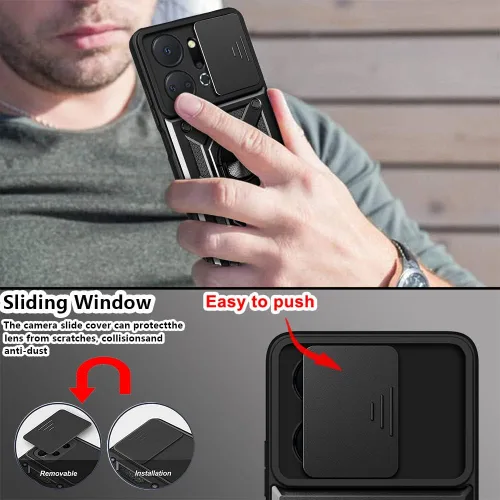 Miniatura 5 de ZMONE - Funda para teléfono Honor X7A con protector de pantalla de vidrio, [2 unidades] cubierta protectora de cámara deslizante integrada, funda