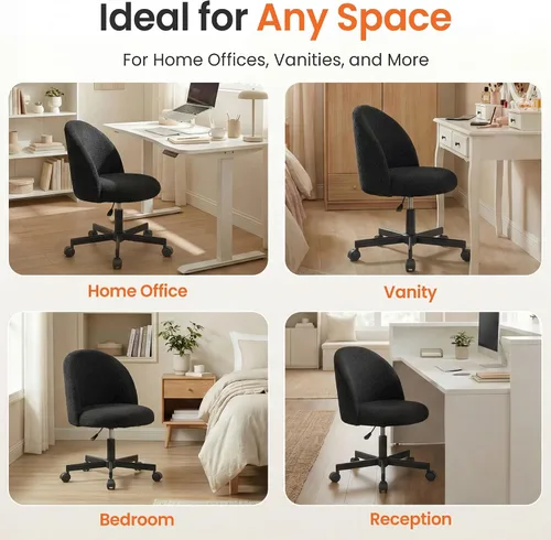 Miniatura 7 de NEO CHAIR Silla de tocador de oficina con ruedas, cómoda silla de escritorio para niñas, linda computadora, pequeña, sin brazos, altura ajustable