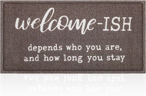 Miniatura 16 de JJUUYOU Felpudo de bienvenida para puerta delantera, entrada al aire libre, Welcome Ish Depends Who You are, tapete antideslizante de goma