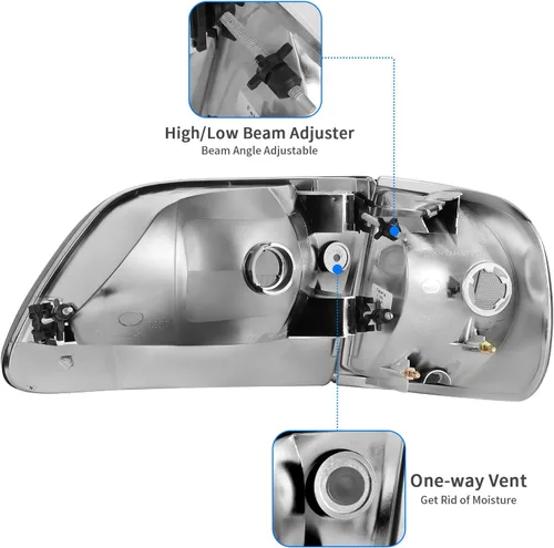 Miniatura 4 de DWVO Conjunto de faros delanteros compatible con Ford F-150 1997-2003, Ford Expedition 1997-2002, carcasa negra, lente reflectante transparente
