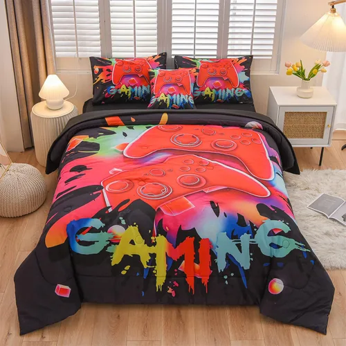 Aimuan Gamer Gaming Juegos de Ropa de Cama Juegos de Edredón 3D Gamepad para Niños Consola de Juegos Botones de Acción Novedoso Controlador de Juego