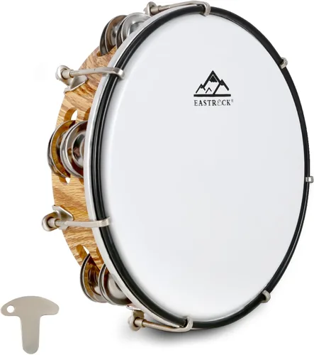 Miniatura 10 de EASTROCK - Pandereta de 8 pulgadas ajustable para adultos, pandereta de plástico de mano con doble fila de cascabeles de metal, instrumento musical