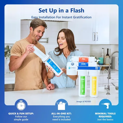 Miniatura 5 de Express Water Sistema de filtración de agua de ósmosis inversa - Sistema de filtro de agua RO de 5 etapas con grifo y tanque - Filtro de agua debajo
