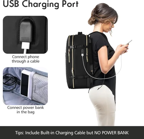 Miniatura 5 de MOMUVO Mochila de viaje para mujer, mochila de mano aprobada por aerolíneas, mochila para laptop de 15.6 pulgadas con puerto de carga USB, mochila