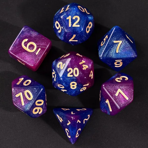 Miniatura 37 de Juego de dados DND de 7 dados poliédricos con una bolsa de dados de cuero, juego de dados D&D para juegos de mesa RPG (negro)