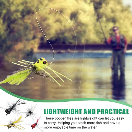 Miniatura 6 de Kit de señuelos para pesca con mosca, moscas para pesca con mosca seca, moscas de pesca con mosca superior, panfish Bluegill Popper Bait Bug