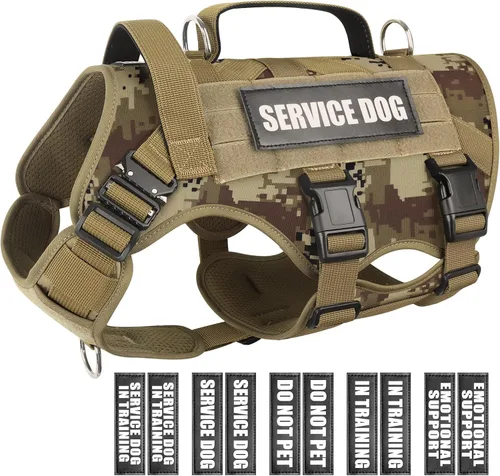 Miniatura 12 de WINSEE - Arnés tipo chaleco para perro de servicio para perro mediano, chaleco táctico MOLLE con 10 parches para mascotas, arnés resistente sin