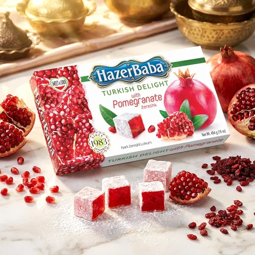 Miniatura 5 de Hazer Baba - Caramelos turcos, sabor a granada y zereshk, 16 onzas (paquete de 1), caja de aperitivos gourmet, aperitivo tradicional, vegano, lokum