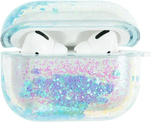 Miniatura 13 de Funda transparente compatible con AirPods 1 y 2, hermoso diseño de lazo colorido con pulsera de perlas de lujo, ultrafina, funda protectora de RosaA