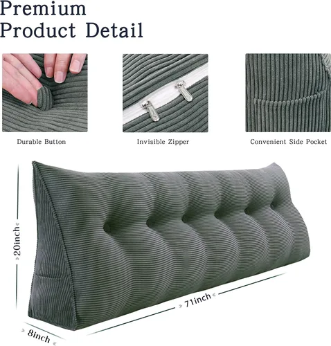 Miniatura 4 de Cojín triangular Vercart para cama y sofá en forma de cuña, para apoyar la espalda, para leer, soporte lumbar, con funda removible.