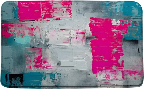 Miniatura 11 de Tapete de baño azul, gris y naranja, azul quemado, naranja y gris, pintura abstracta de pinceladas, arte moderno, decoración de baño, tapete