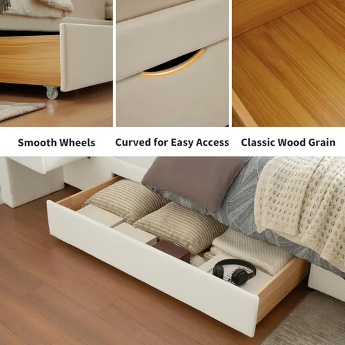 Miniatura 6 de Base de cama Queen de 63.6 pulgadas de alto, base de cama tapizada con 2 cajones de almacenamiento, listones de madera resistentes, sin ruido,