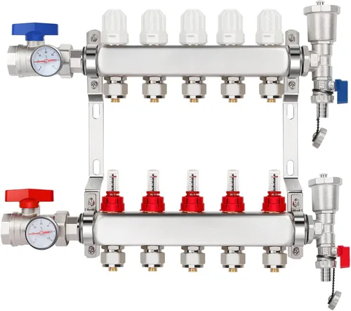 Miniatura 8 de Colector de calor radiante PEX de 2 ramas, colector de tubos PEX de 1/2 pulgada, kit de colector de calor de piso de acero inoxidable 304