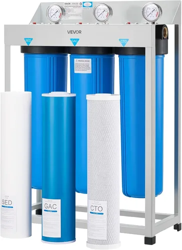 VEVOR Sistema de filtro de agua para toda la casa, 3 etapas, sedimentos, GAC, CTO | Filtro purificador de agua para el hogar de carbón activado