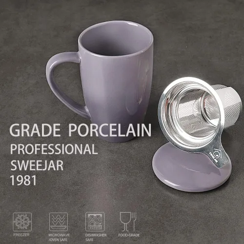 Miniatura 3 de Sweejar Taza de té de porcelana con infusor y tapa, tetera con filtro, máquina de té para hojas sueltas, 16 onzas líquidas para té, café, leche