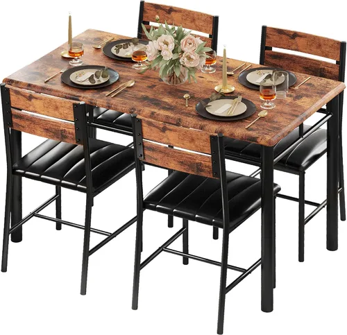 Miniatura 11 de Juego de mesa de comedor IRONCK para 4, mesa de cocina de madera con sillas tapizadas para cocina y comedor, juego de mesa compacto para espacios