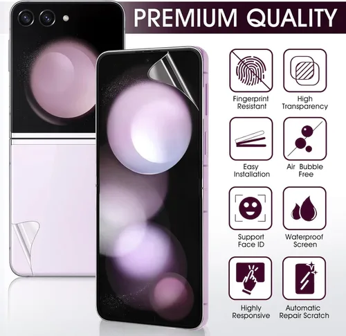 Miniatura 3 de 2 juegos de protectores de pantalla para Samsung Galaxy Z Flip 4, película interior de hidrogel de TPU + protector de pantalla frontal y trasera HD