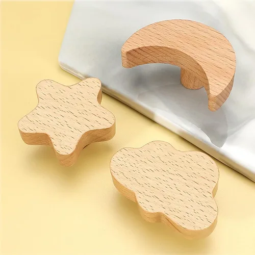 Miniatura 6 de 2 pomos de madera con forma de estrella, pomos decorativos de madera para aparador con tornillos, tiradores de tocador de madera sin terminar, pomos