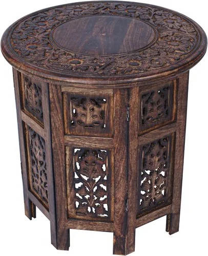 Miniatura 16 de Mesa auxiliar en madera de mango - Mesa auxiliar de madera maciza artesanal, mesa de acento tallada para decoración de sala de estar, dormitorio